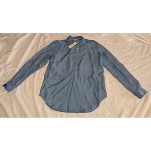NWT LOFT Women's Blue Denim Style Shirt With Pearl Snaps 100% Lyocell Size XS